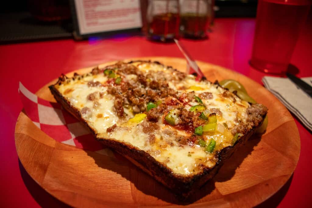 detroit-style pizza in a hidden gem in nyc