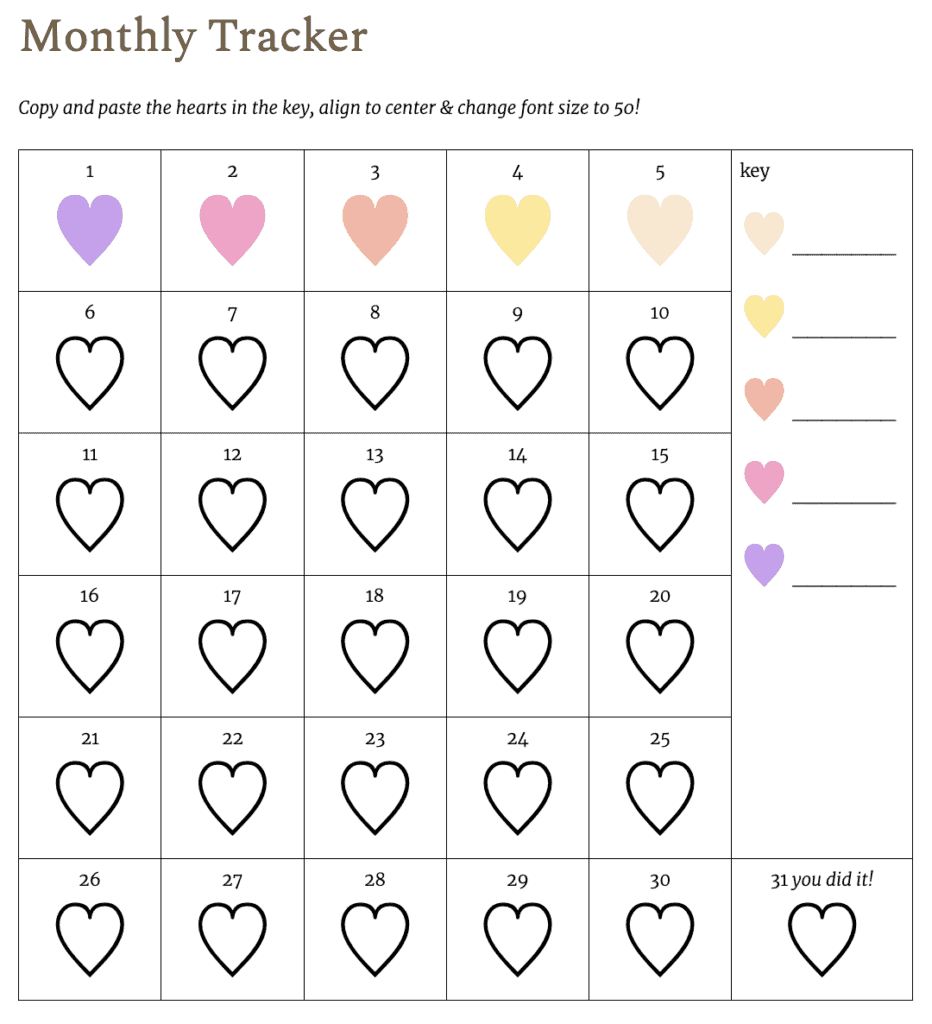 mood tracker on a monthly cadence