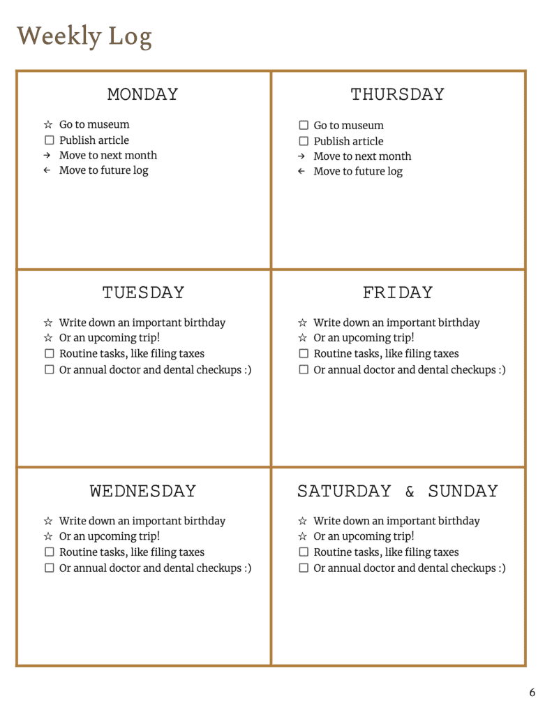 weekly log